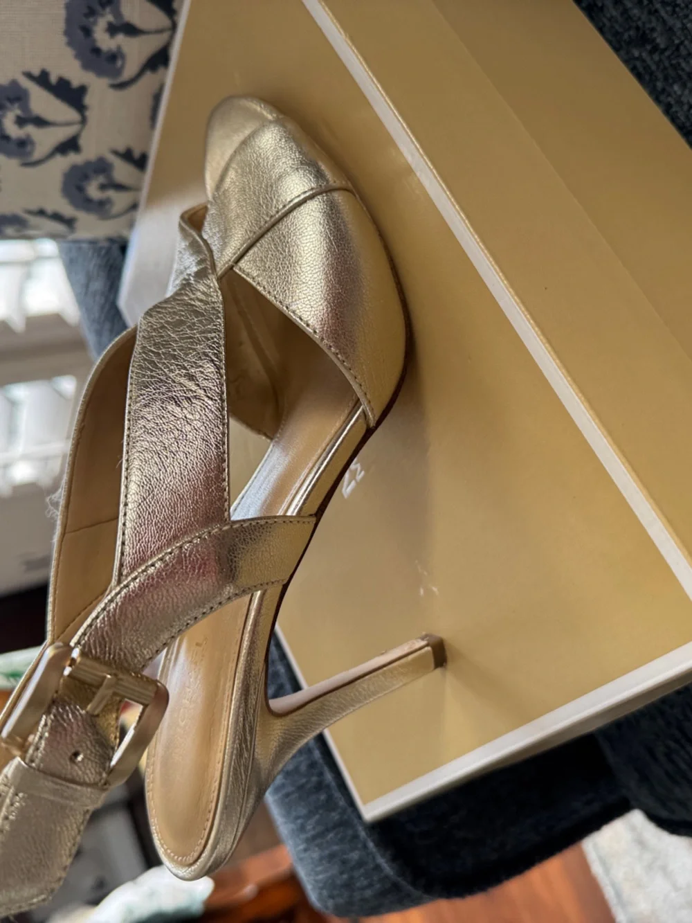 Michael Kors Metallic Gold Crisscross Peep-Toe Slingback Heels